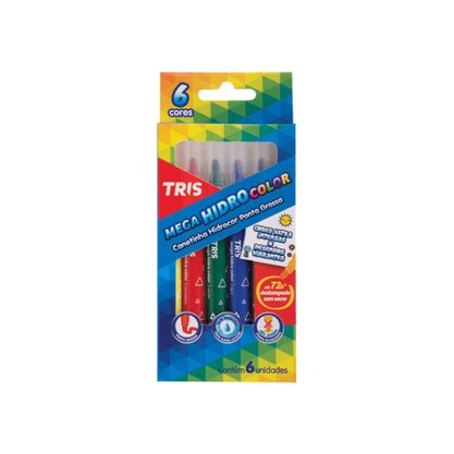 Caneta Hidrocor 6 Cores Mega Hidrocolor Tris