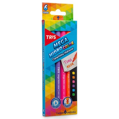Caneta Hidrocor 6 Cores Tons Neon Mega Hidro Color Tris