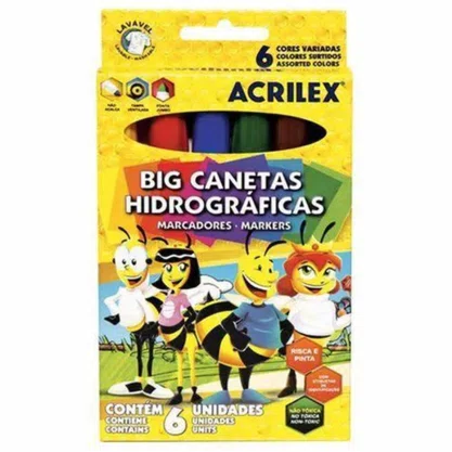 Caneta Hidrocor Jumbo 6 Cores - Acrilex