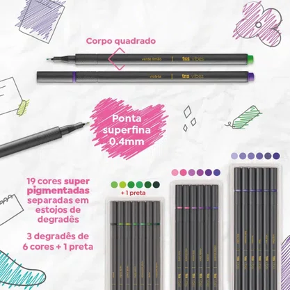 Caneta Superfina 0.4mm 19 Cores Primavera Vibes Tris