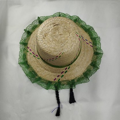 Chapéu de Palha Renda Verde com Trança Preta Importado