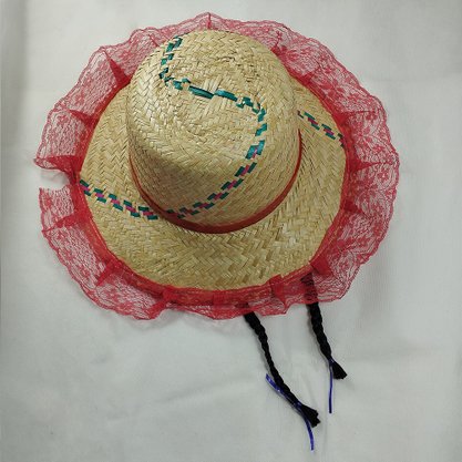 Chapéu de Palha Renda Vermelho com Trança Preta Importado
