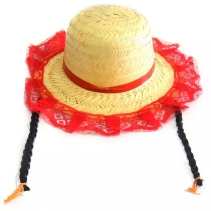 Chapéu De Palha Vermelho Com Trança Morena Bazar Importadora