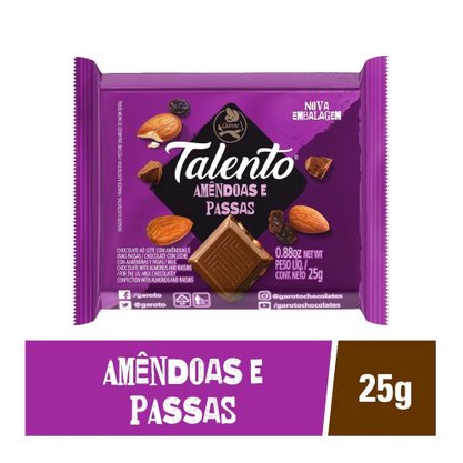 Chocolate Mini Talento Ao Leite com Amêndoas e Passas 25g 15 Unidades Garoto
