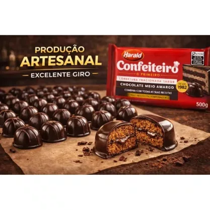 Cobertura Chocolate Confeiteiro Meio Amargo 500g Harald