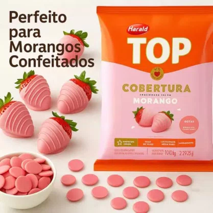 Cobertura Chocolate Morango Top Gotas 1,01 Kg Harald