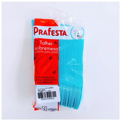 Colher de Sobremesa Azul Bebê C/50 Unidades Prafesta
