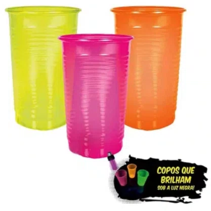 Copo Colorido Neon Sortido 300ml 20 Un Kaixote