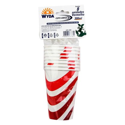 Copo Papel 300ml Vermelho 08 Un Wyda