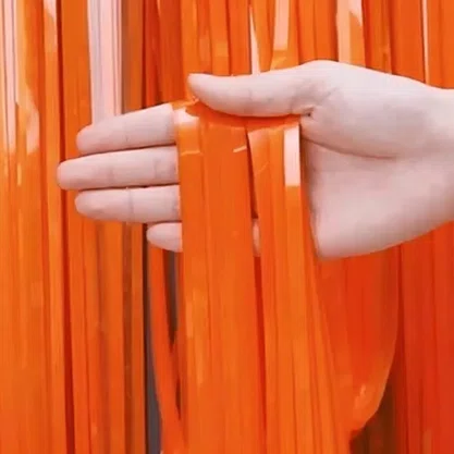 Cortina Metaloide Laranja Neon 1x2 m Partiu Festa