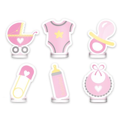 Decoração De Mesa Chá De Bebe Menina Regina C/ 06 Un