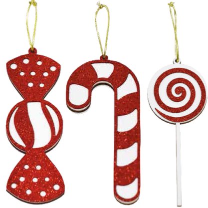 Enfeite Natalino MDF Bengala 16cm Decorado Neotrentina