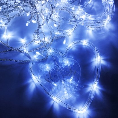Enfeite Pisca Cascata 138 LEDs Corações Branco 2,5 M Global
