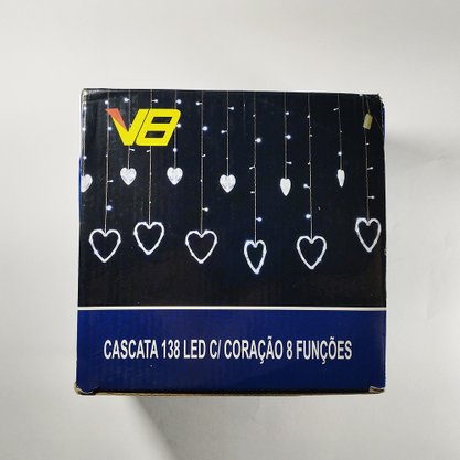 Enfeite Pisca Cascata 138 LEDs Corações Branco 2,5 M Global