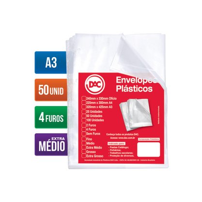 Envelope Plástico A-3 Pacote C/ 50 Unidades DAC