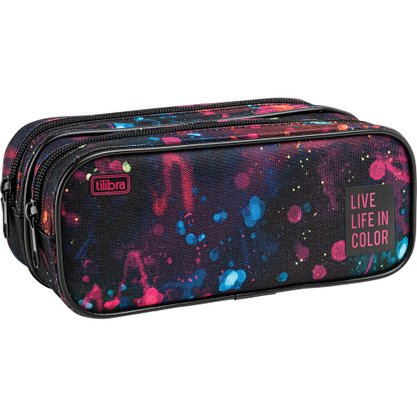 Estojo Duplo Preto e Cores Splashes Academié Tilibra