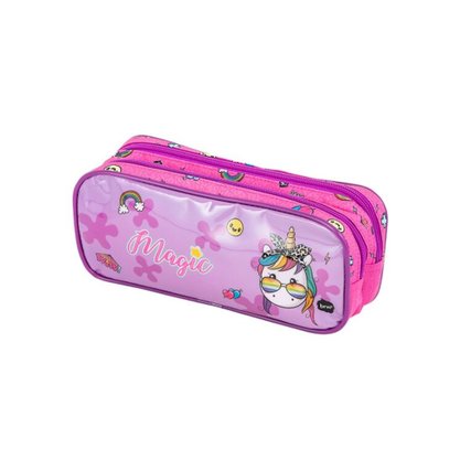 Estojo Escolar Duas Divisórias Lilás Unicórnio Magic BRW
