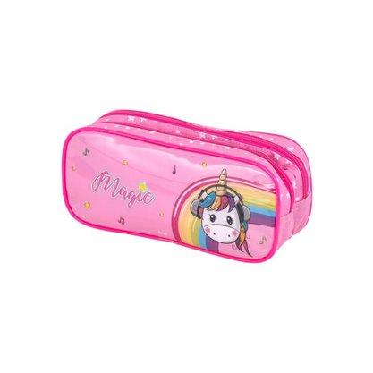 Estojo Escolar Duas Divisórias Rosa Unicórnio Magic BRW