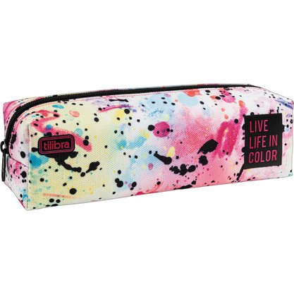 Estojo Médio Branco e Cores Splashes Academié Tilibra