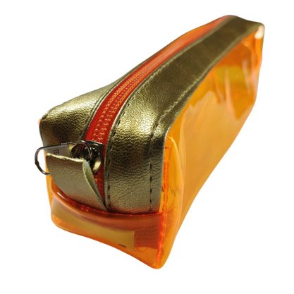 Estojo Tubo Laranja e Dourado Transparente Color Ac Bag