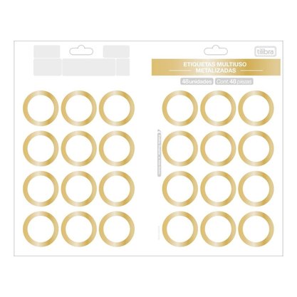 Etiqueta Branca Redonda Borda Dourada C/ 48 Un 145x232mm Tilibra