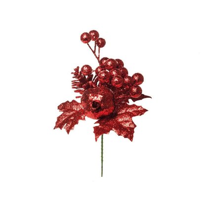 Flor Natalina Frutas Pinha Vermelha Glitter Ref. 1351962 Cromus