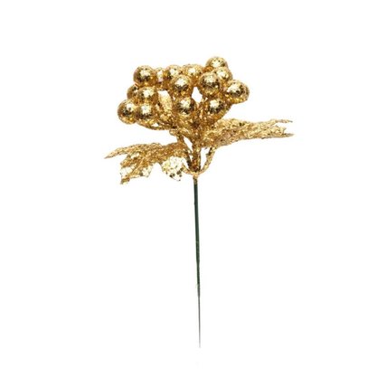 Flor Natalina Galho Cereja Ouro Folhas Ref 1922499 CR
