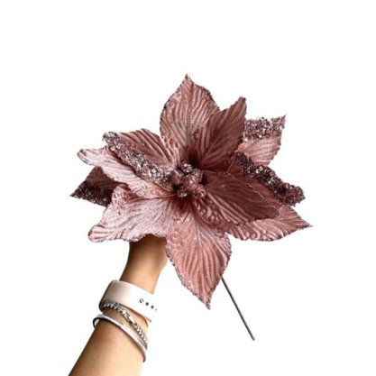 Flor Natalina Poinsettia Veludo Rose 30x20cm Ref XGL5036 Matsu
