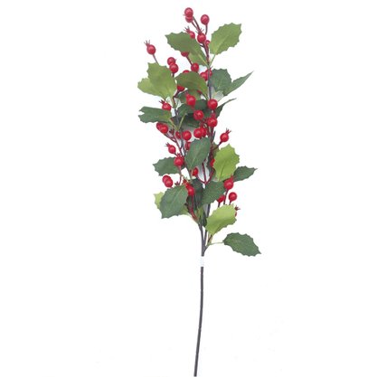 Galho Frutas Vermelhas com Folhagem 63x18cm Galhos Matsumoto