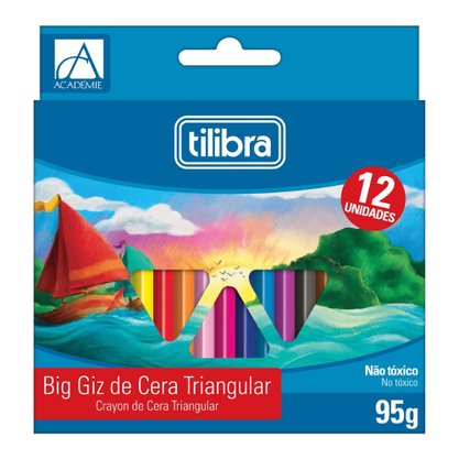 Giz De Cera Big Jumbo 12 Cores Triangular Tilibra