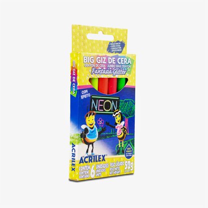 Giz De Cera Big Jumbo Glitter Efeito Neon 6 Cores Acrilex