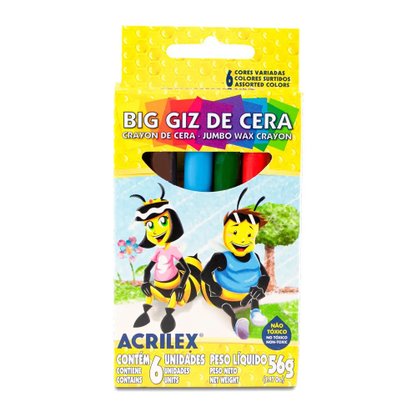 Giz de Cera Big Redondo 6 Cores Acrilex