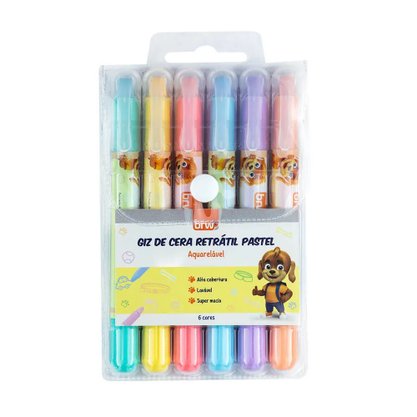 Giz de Cera Retrátil Aquarelável 06 Cores Pastel BRW