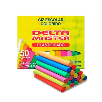 Giz Escolar Colorido Plastificado 50 Unidades Delta