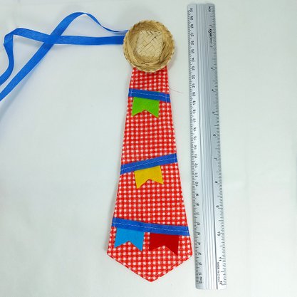 Gravata Junina Tecido com Chapéu Xadrez Vermelho G 4 Cabeças