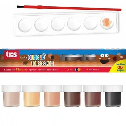 Guache 06 Cores Tons Pele + Pincel+ Paleta Tris