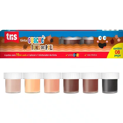 Guache 06 Cores Tons Pele + Pincel+ Paleta Tris