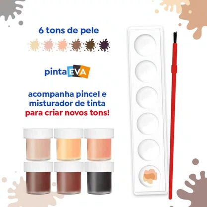 Guache 06 Cores Tons Pele + Pincel+ Paleta Tris