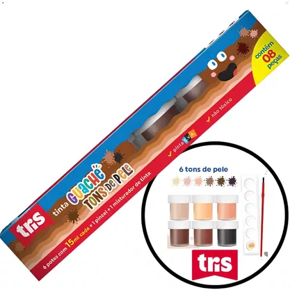 Guache 06 Cores Tons Pele + Pincel+ Paleta Tris