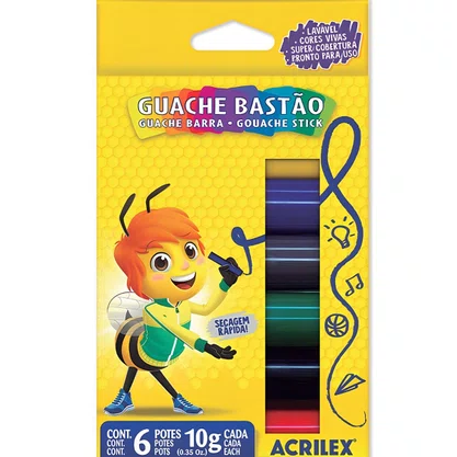 Guache Bastão 10ml 06 Cores Acrilex