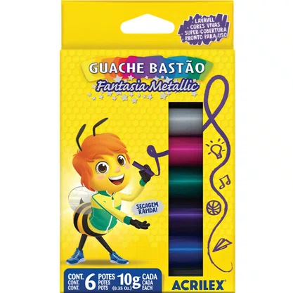 Guache Bastão 10ml 06 Cores Metálico Acrilex