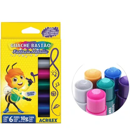 Guache Bastão 10ml 06 Cores Metálico Acrilex
