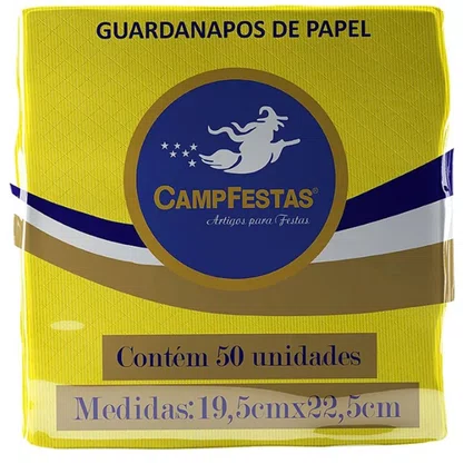 Guardanapo Amarelo 19,5x22,5cm com 50 Un Campfestas
