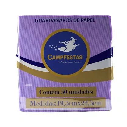 Guardanapo Lilás 19,5x22,5cm C/ 50un Campfestas