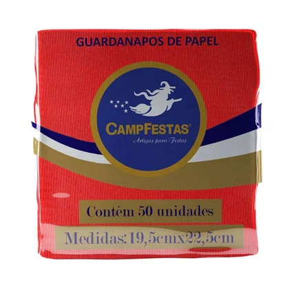 Guardanapo Vermelho 19,5x22,5cm C/ 50un Campfestas