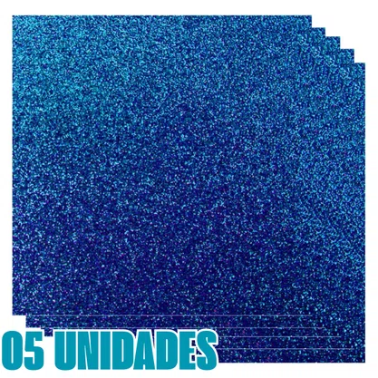 Kit 05 Cartolinas EVA com Glitter Azul Escuro Seller