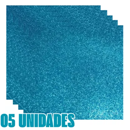 Kit 05 Cartolinas EVA com Glitter Azul Pastel Seller