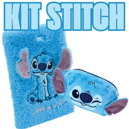 Kit Escolar Stitch Caderno + Estojo Pelúcia DAC