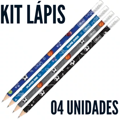 Kit Lápis com Borracha 04 Unidades Sortido Player Tilibra