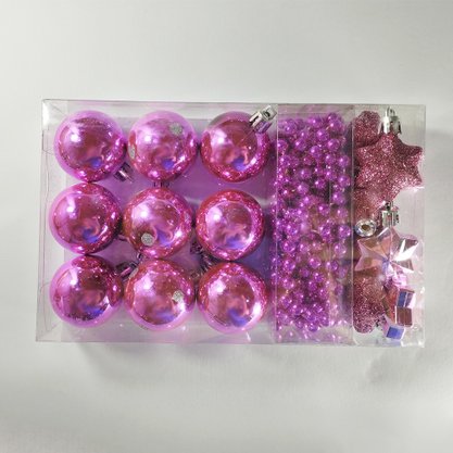Kit Natalino Bolas 4cm e Enfeites Pink 18 Unidades Global